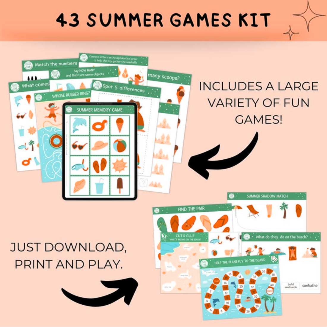 300+ Summer & Holiday Games | Seasonal Kids Activity Pack | Printable Fun PDF